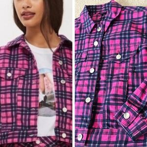 Topshop Cropped Pink Plaid Jacket – Size 6